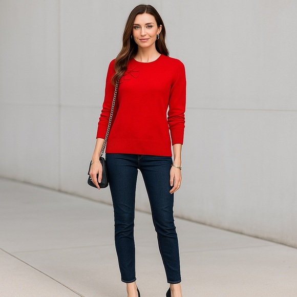 Juicy Couture Wool Cashmere Red Bow Accent Sweater Size Large - Picture 14 of 14